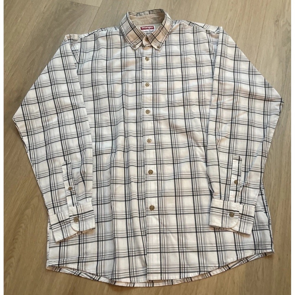 Wrangler Western Shirt Men's Size Medium White Black Gray Plaid Western